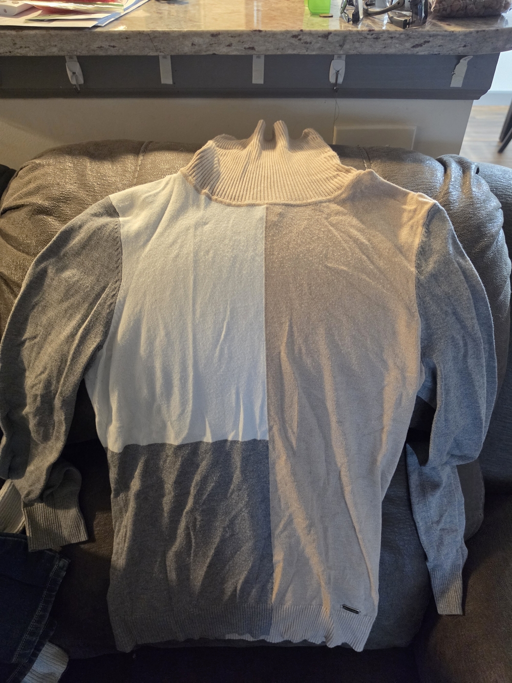 Calvin Klein Colorblock Turtleneck Sweater in Gray, Cream, White